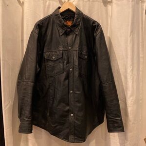 Miluakee Leather - black leather - shirt jacket - biker - button up - XL